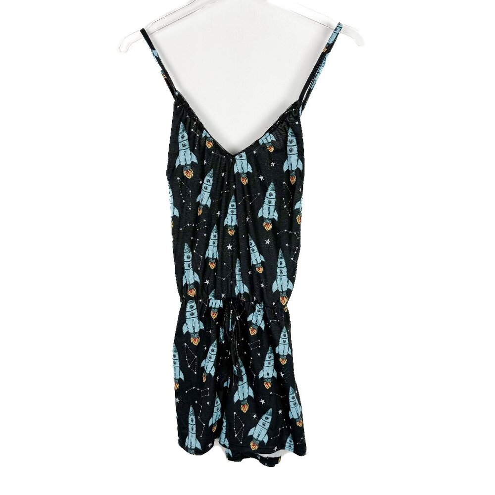 NWT Modcloth Breakfast for Dinner Easy Does It Sleep Romper Rockets Size Medium - Picture 2 of 12